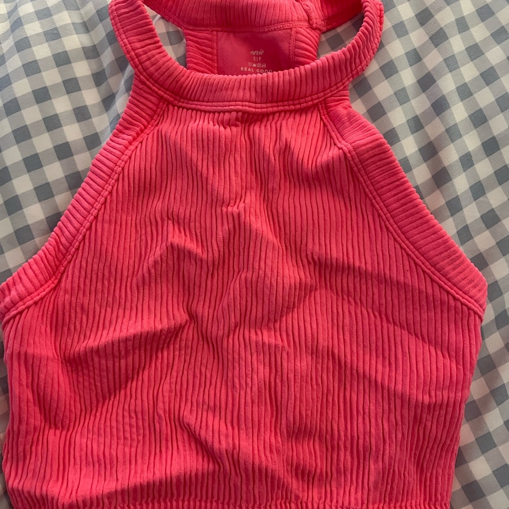 Aerie Pink Ribbed Halter Top